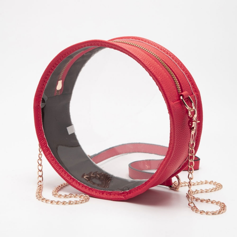 Transparent Clear CrossBody Purse Bag Red Leather Women Accessory Round